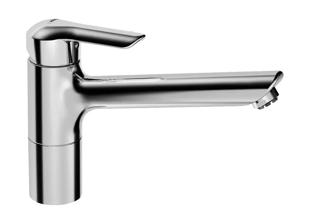 Küchenarmatur in Chrom mit Hebelmischer und Auslauf. Funktonelles Design von HANSA, geeignet für Niederdrucksysteme.